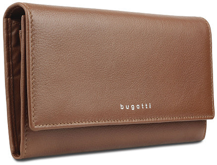 Кошелёк женский BUGATTI Lady Top, коньячный, натуральная воловья кожа, 20х2,5х10,5 см