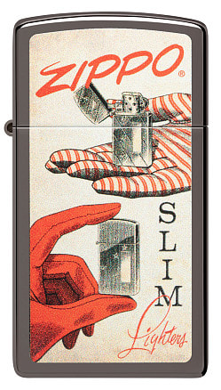 Зажигалка ZIPPO Slim® с покрытием Black Ice ®, латунь/сталь, чёрная, глянцевая, 29x10x60 мм