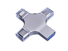 USB-флешка на 32 Гб 4 в 1 поворотный механизм, c дополнительными разъемами MicroUSB, TypeC и Lightning, серебристый