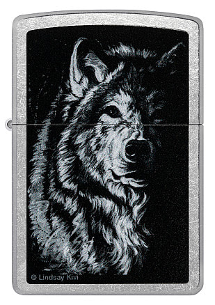 Зажигалка ZIPPO Shadow Wolf с покрытием Street Chrome, латунь/сталь, серебристая, матовая, 38x13x57 мм