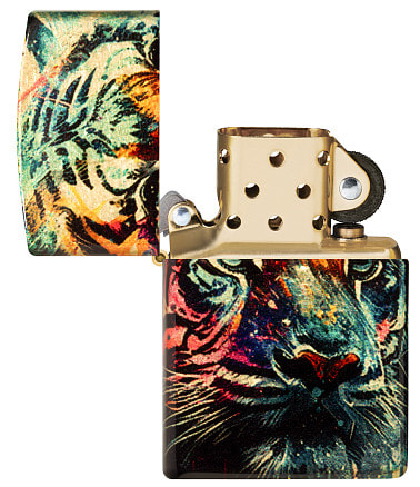 Зажигалка ZIPPO Painted Tiger Design с покрытием 540 Tumbled Brass, латунь/сталь, разно