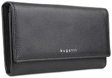 Кошелёк женский BUGATTI Lady Top, чёрный, натуральная воловья кожа, 20х2,5х10,5 см