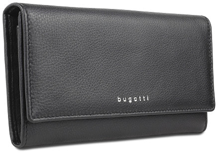 Кошелёк женский BUGATTI Lady Top, чёрный, натуральная воловья кожа, 20х2,5х10,5 см