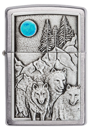 Зажигалка ZIPPO Wolf Design с покрытием Brushed Chrome, латунь/сталь, серебристая, 36x12x56 мм