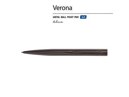 Ручка металлическая шариковая Verona, вороненая сталь, 1.0 мм, синяя