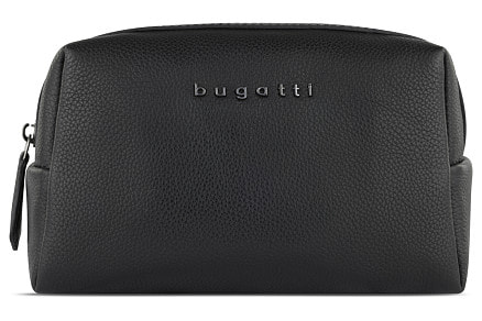 Косметичка BUGATTI Bella, чёрная, воловья кожа/полиэстер, 19х8,5х11 см