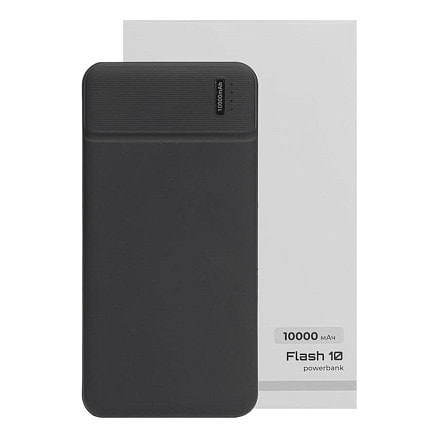 Универсальный аккумулятор Flash 10 (10000 мАч) с подсветкой и soft touch,черный,13,7х6,87х1,55мм
