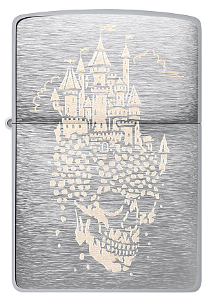Зажигалка ZIPPO Skull Castle Design с покрытием Brushed Chrome, латунь/сталь, серебристая, 38x13x57 мм