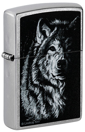 Зажигалка ZIPPO Shadow Wolf с покрытием Street Chrome, латунь/сталь, серебристая, матовая, 38x13x57 мм