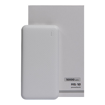Универсальный аккумулятор Rib 10 (10000 мАч), белый, 13,5х6.8х1,5 см