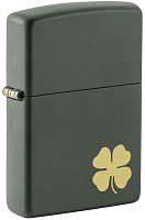 Зажигалка ZIPPO Four Leaf Clover с покрытием Green Matte, латунь/сталь, зеленая, 38x13x57 мм