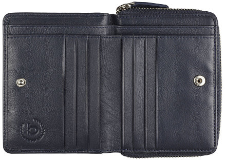 Кошелёк женский BUGATTI Lady Top, на молнии, тёмно-синий, натуральная воловья кожа, 12х2,5х9 см