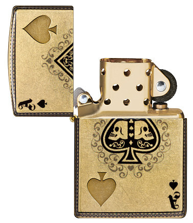 Зажигалка ZIPPO Ace of Skulls Design с покрытием 540 Tumbled Brass, латунь/сталь, золотистая, 38x13x57 мм