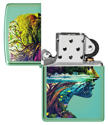 Зажигалка ZIPPO One with Nature Design с покрытием High Polish Green, латунь/сталь, зеленая, глянцевая, 38x13x57 мм