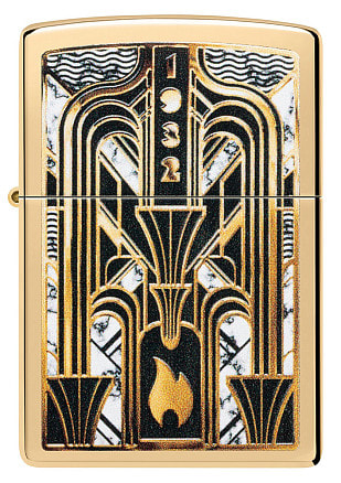 Зажигалка ZIPPO Art Deco Flame с покрытием High Polish Brass, латунь/сталь, золотистая, 38x13x57мм