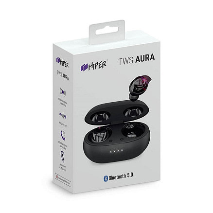 Наушники беспроводные с зарядным боксом HIPER TWS AURA, цвет черный 