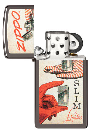 Зажигалка ZIPPO Slim® с покрытием Black Ice ®, латунь/сталь, чёрная, глянцевая, 29x10x60 мм