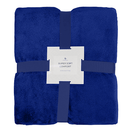 Плед мягкий флисовый Super Soft  Comfort, 125*150 см,синий 654С, в подарочной белой крафтовой коробке с окошком