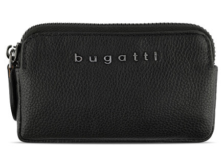 Ключница BUGATTI Bella, чёрная, воловья кожа/полиэстер, 12х1,5х7 см