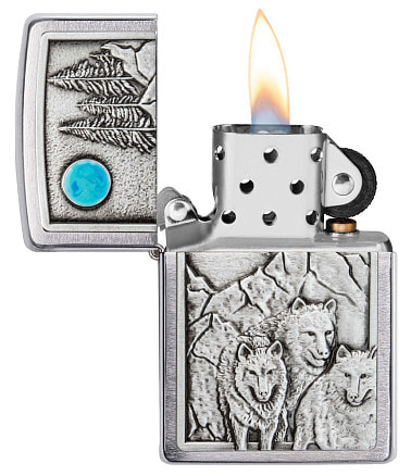 Зажигалка ZIPPO Wolf Design с покрытием Brushed Chrome, латунь/сталь, серебристая, 36x12x56 мм