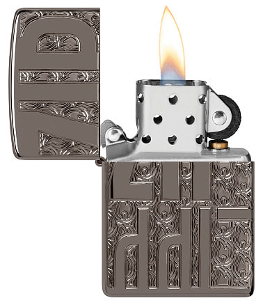 Зажигалка ZIPPO Reverse Carve с покрытием Black Ice®, латунь/сталь, чёрная, глянцевая, 38x13x57 мм