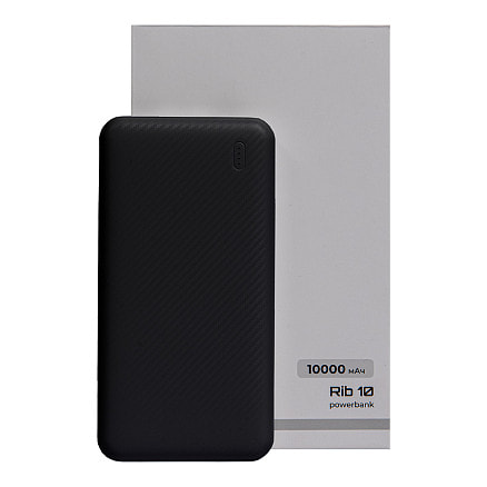 Универсальный аккумулятор Rib 10 (10000 мАч), черный, 13,5х6.8х1,5 см