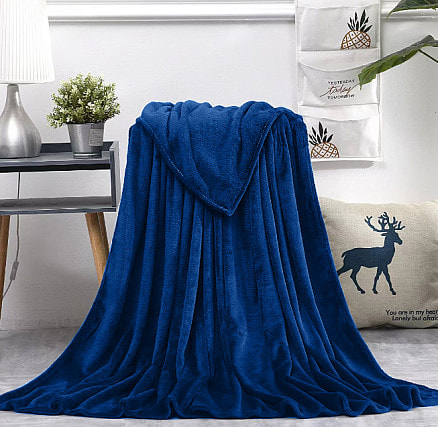 Плед мягкий флисовый Super Soft  Comfort, 125*150 см, синий, в подарочной белой крафтовой коробке с окошком