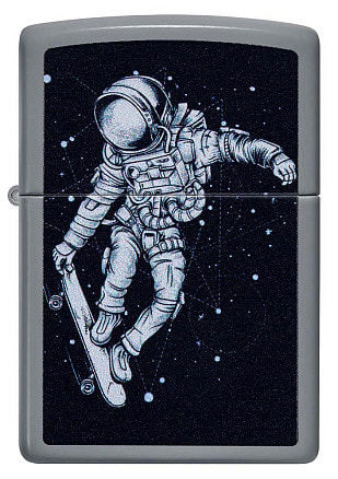 Зажигалка ZIPPO Skateboarding Astronaut с покрытием Flat Grey, латунь/сталь, серая, 38x13x57 мм