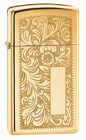 Зажигалка ZIPPO Slim® Venetian® с покрытием High Polish Brass, латунь/сталь, 29x10x60 мм