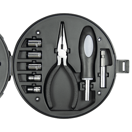 Набор инструментов Tools Wheel, 25 инструментов, серебристо-черное, в пластиковом футляре