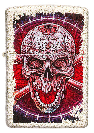 Зажигалка ZIPPO Skull Design с покрытием Mercury Glass, латунь/сталь, белая, 38x13x57 мм