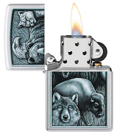 Зажигалка ZIPPO Animal Kingdom Design с покрытием Satin Chrome, латунь/сталь, серебристая, матовая, 38x13x57 мм