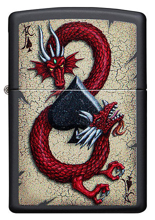 Зажигалка ZIPPO Dragon Ace с покрытием Black Matte, латунь/сталь, чёрная, матовая, 38x13x57 мм