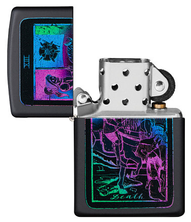 Зажигалка ZIPPO Tarot Card с покрытием Black Matte, латунь/сталь, чёрная, матовая, 38x13x57 мм