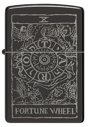 Зажигалка ZIPPO Wheel Of Fortune с покрытием High Polish Black, латунь/сталь, черная, глянцевая, 38x13x57 мм