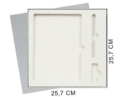 Коробка подарочная Solution Superior Linen под ежедневник, ручку и флешку, серебро, 25,7x25,7 см, бежевый ложемент