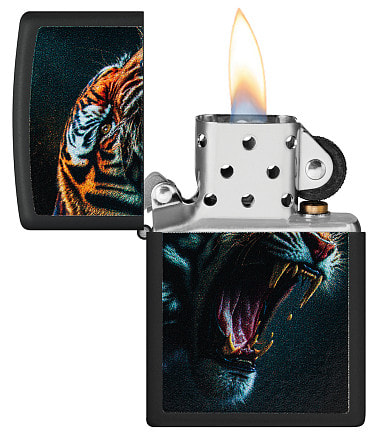Зажигалка ZIPPO Tiger Roar Design с покрытием Black Matte, латунь/сталь, черная, 38x13x57 мм