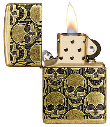 Зажигалка ZIPPO Armor® Cackling Cranium с покрытием Antique Brass, латунь/сталь, золотистая, матовая, 38x13x57 мм
