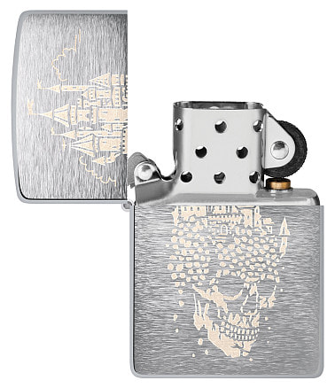 Зажигалка ZIPPO Skull Castle Design с покрытием Brushed Chrome, латунь/сталь, серебристая, 38x13x57 мм
