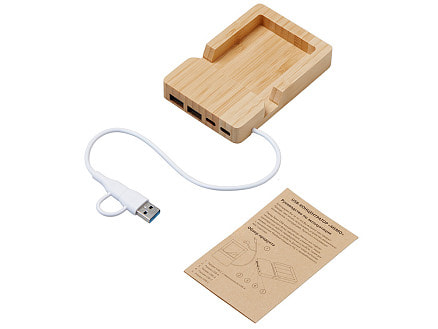 USB хаб Memo, 2*USB, 2*Type C, бамбук
