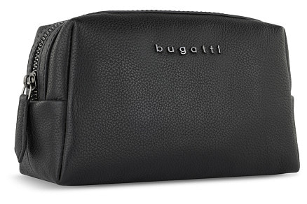 Косметичка BUGATTI Bella, чёрная, воловья кожа/полиэстер, 19х8,5х11 см