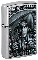 Зажигалка ZIPPO Grim Beauty с покрытием Street Chrome, латунь/сталь, серебристая, матовая, 38x13x57 мм