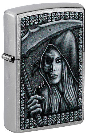 Зажигалка ZIPPO Grim Beauty с покрытием Street Chrome, латунь/сталь, серебристая, матовая, 38x13x57 мм