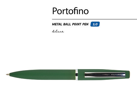 Ручка Portofino шариковая  автоматическая, зеленый металлический корпус, 1.0 мм, синяя