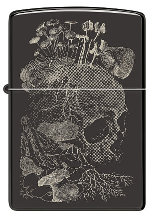 Зажигалка ZIPPO Skull с покрытием High Polish Black, латунь/сталь, черная, глянцевая, 38x13x57 мм