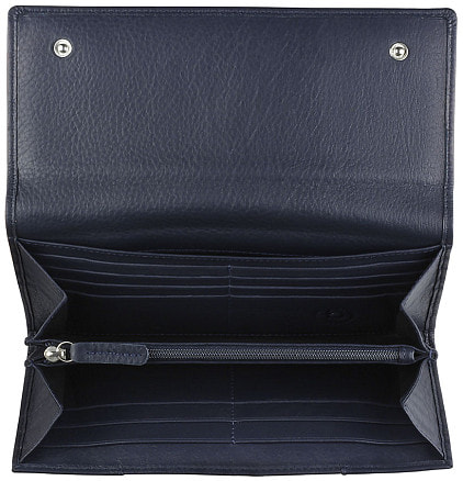 Кошелёк женский BUGATTI Lady Top, тёмно-синий, натуральная воловья кожа, 20х2,5х10,5 см