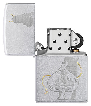 Зажигалка ZIPPO Devilish Ace с покрытием Satin Chrome, латунь/сталь, серебристая, 38x13x57 мм