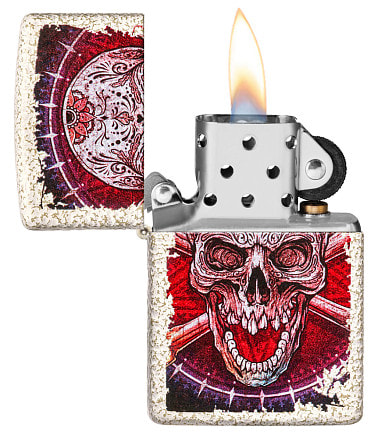 Зажигалка ZIPPO Skull Design с покрытием Mercury Glass, латунь/сталь, белая, 38x13x57 мм