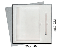 Коробка подарочная Solution Superior Alfa Linen под ежедневник и ручку, серебро, 25,7x25,7x2,8 см, бежевый ложемент