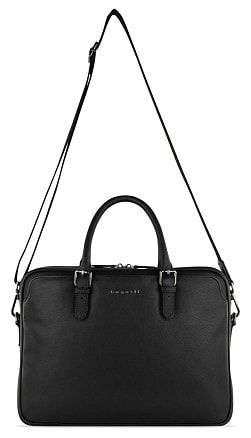 Портфель женский BUGATTI Bella, чёрный, воловья кожа/полиэстер, 38х6,5х27 см